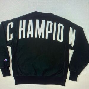 Champion Black Crewneck Men's Sweater with Bold Logo